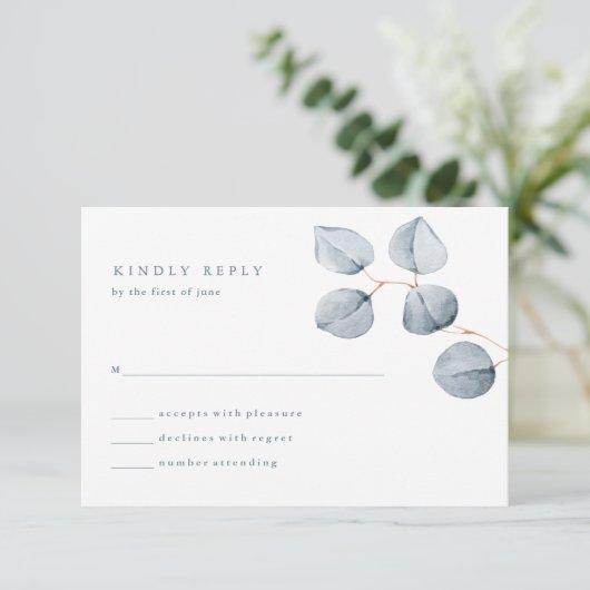 Eenvoud van eucalyptus | Huwelijksreactie RSVP Kaartje (Staand voorkant)