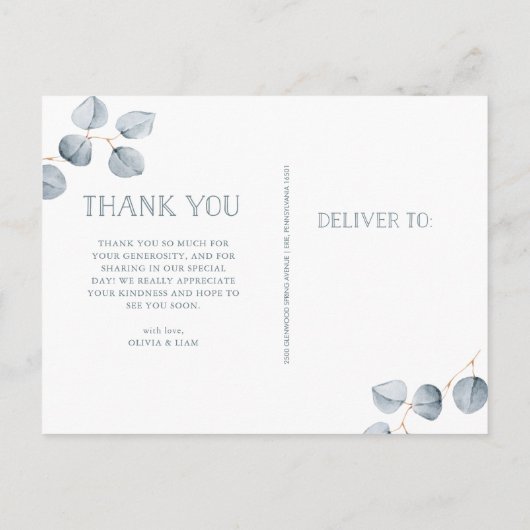 Eenvoud van eucalyptus | Trouwfoto Dank u wel Aankondigingskaart (Achterkant)