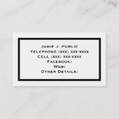 Eenvoud: zwart Lijst, witte achtergrond Visitekaartje (Achterkant)