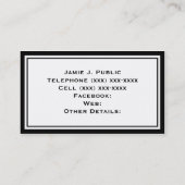 Eenvoud: zwart-wit Lijst, witte achtergrond Visitekaartje (Achterkant)