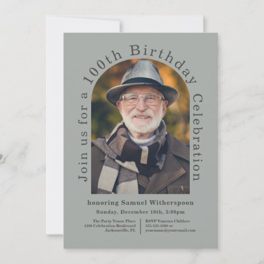 Eenvoudig 100e verjaardagsfeestje met 1 foto kaart (Voorkant)