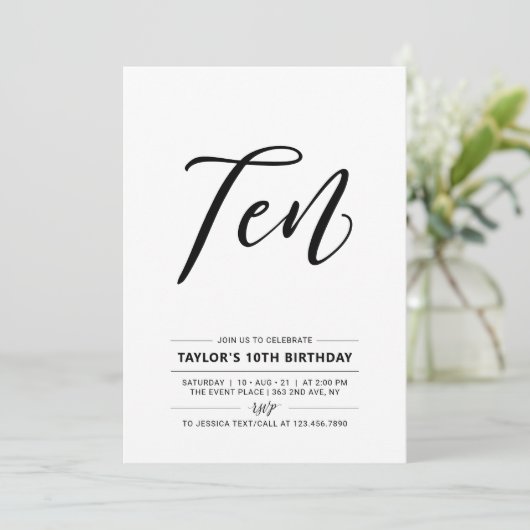 Eenvoudig 10e tiende verjaardag van zwart-wit Invi Kaart (Staand voorkant)