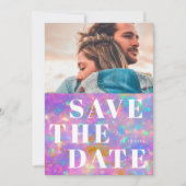 Eenvoudig 1 foto Bold Opal Stone en Witte bruiloft Save The Date (Voorkant)