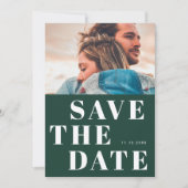 Eenvoudig 1 foto Bold Smaragdgroen Wit Huwelijk Save The Date (Voorkant)