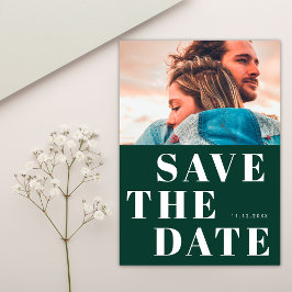 Eenvoudig 1 foto Bold Smaragdgroen Wit Huwelijk Save The Date