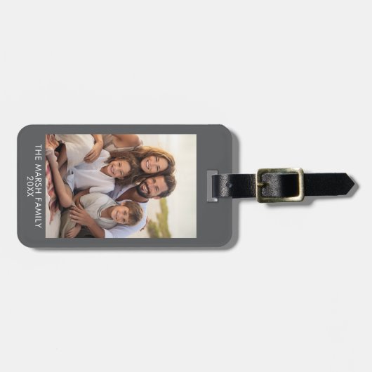 Eenvoudig 1 fotosjabloon - Grijze rand en tekst Bagagelabel (Voorkant horizontaal)