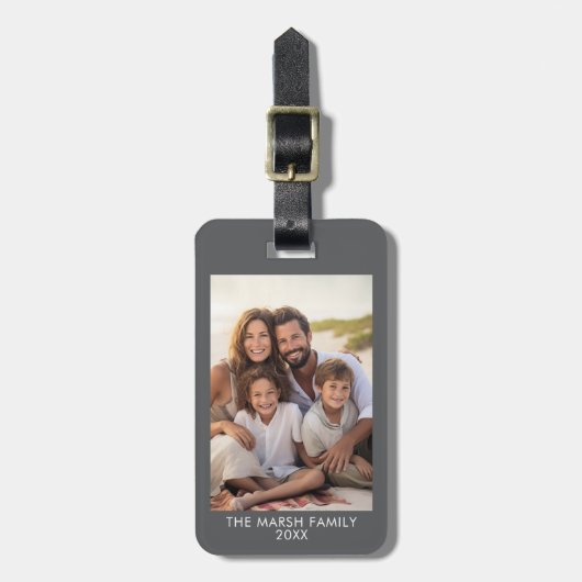 Eenvoudig 1 fotosjabloon - Grijze rand en tekst Bagagelabel (Voorkant verticaal)