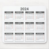 Eenvoudig 2024 Jaar in een oogopslag Grijze & Witt Muismat (Voorkant)