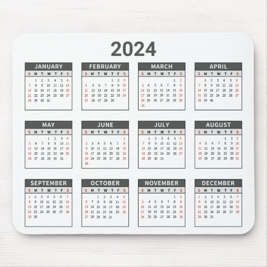 Eenvoudig 2024 Jaar in een oogopslag Grijze & Witt Muismat (Voorkant)