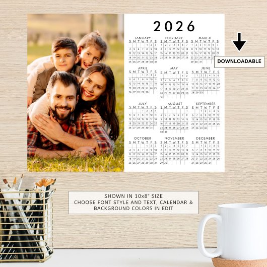 Eenvoudig 2026 Calendar One Photo Poster