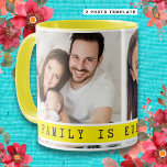 Eenvoudig 2 foto collage familie Quote Geel Mok<br><div class="desc">Ontwerp uw eigen aangepaste mokken met afbeeldingen van familie om er een unieke aandenken van te maken.’ Familie is alles ' quote typografie maakt het bijzonder.</div>