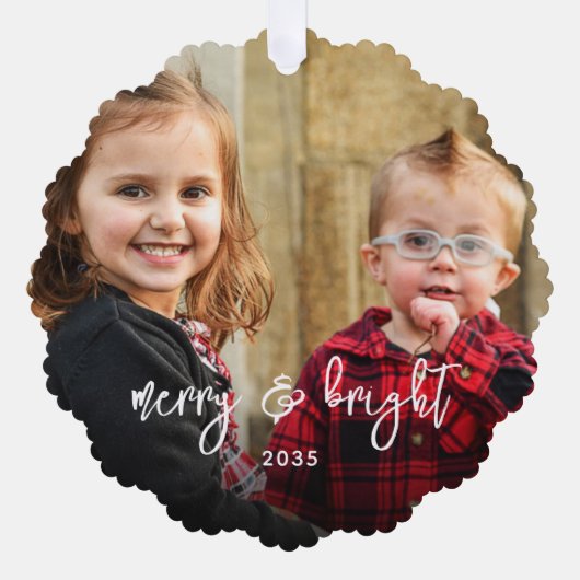 Eenvoudig 2 Foto voor prettige kerstfeestdag Naam Ornament Kaart (Voorkant)