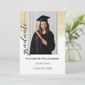 Eenvoudig 2 foto zwart gouden kalligrafie Afstuder Aankondiging (Staand voorkant)