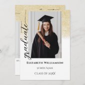 Eenvoudig 2 foto zwart gouden kalligrafie Afstuder Aankondiging (Voorkant / Achterkant)