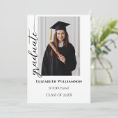 Eenvoudig 2 foto zwart kalligrafie script Afstuder Aankondiging (Staand voorkant)