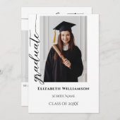 Eenvoudig 2 foto zwart kalligrafie script Afstuder Aankondiging (Voorkant / Achterkant)