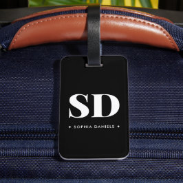 Eenvoudig 2 Monogram Initiaal Retro Zwart Wit Bagagelabel