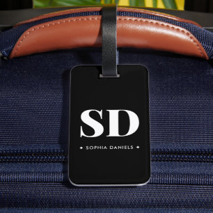 Eenvoudig 2 Monogram Initiaal Retro Zwart Wit Bagagelabel
