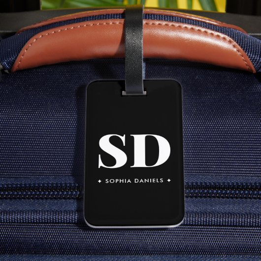 Eenvoudig 2 Monogram Initiaal Retro Zwart Wit Bagagelabel (Achter Insitu 4)