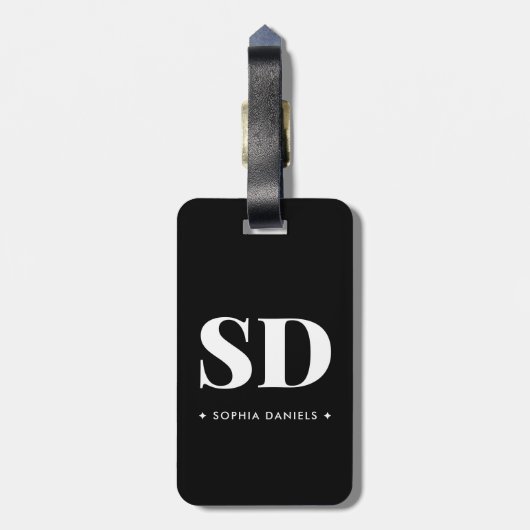 Eenvoudig 2 Monogram Initiaal Retro Zwart Wit Bagagelabel (Achterkant verticaal)