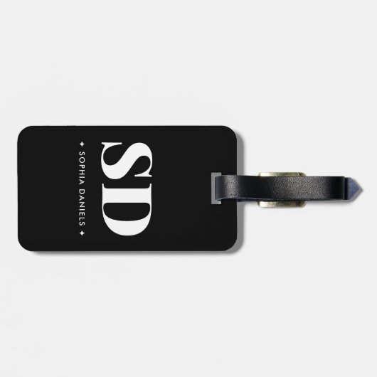 Eenvoudig 2 Monogram Initiaal Retro Zwart Wit Bagagelabel (Achterkant horizontaal)