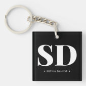 Eenvoudig 2 Monogram Initiaal Retro Zwart Wit Sleutelhanger (voorkant)