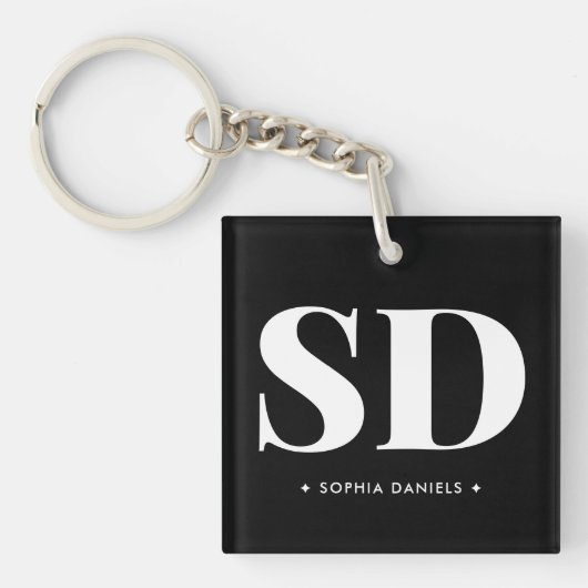 Eenvoudig 2 Monogram Initiaal Retro Zwart Wit Sleutelhanger (voorkant)