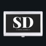 Eenvoudig 2 Monogram Initiaal Retro Zwart Wit Visitekaarthouder<br><div class="desc">Classic Elegant Minimaal Zwart Wit 2 Monogram Monogram Initiaal</div>