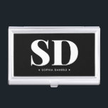 Eenvoudig 2 Monogram Initiaal Retro Zwart Wit Visitekaarthouder<br><div class="desc">Classic Elegant Minimaal Zwart Wit 2 Monogram Monogram Initiaal</div>