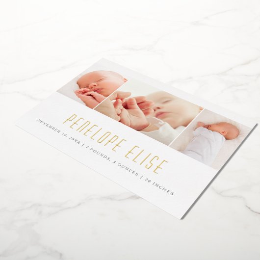 Eenvoudig 3 Foto Collage Baby Birth Annoucement Go Folie Uitnodiging (Gedraaid)