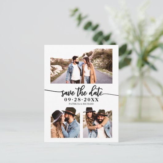 Eenvoudig 3 foto-inkuiling waarop de datum wordt o briefkaart (Staand voorkant)