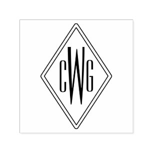 Eenvoudig 3 Initiaal Letter Monogram #5 Diamant Fr Zelfinktende Stempel