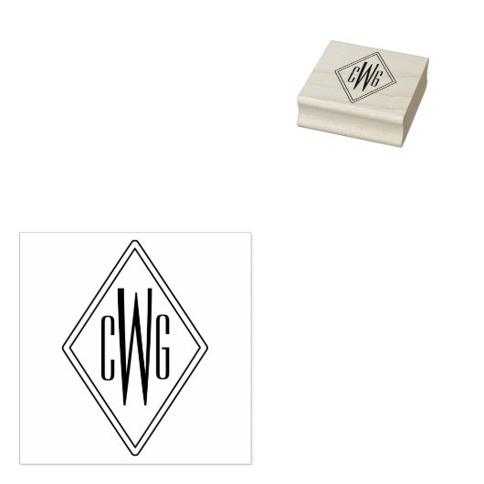 Eenvoudig 3 Initiaal Letter Monogram #5 Diamond Li Rubberstempel (Gestempeld)
