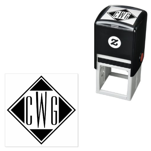 Eenvoudig 3 Initiaal Letter Monogram #6D Diamant F Zelfinktende Stempel (In situ)