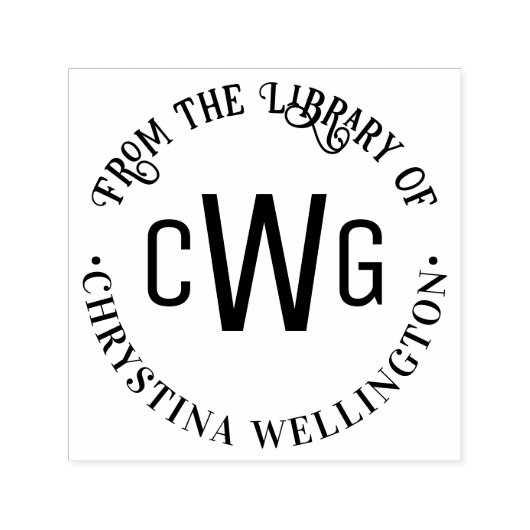 Eenvoudig 3 Initialen Letter Monogram #1 Bibliothe Zelfinktende Stempel (Design)