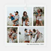 Eenvoudig 4 foto collage script Kerstmis Metalen Ornament (Voorkant)