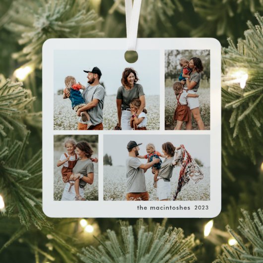 Eenvoudig 4 foto collage script Kerstmis Metalen Ornament (Insitu)