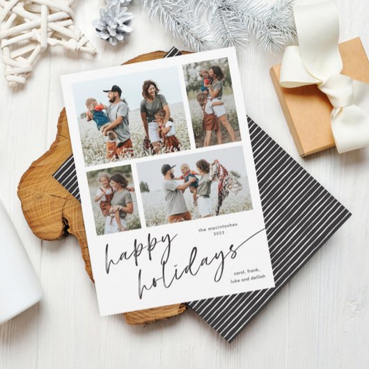 Eenvoudig 4 Foto Collage Script Prettig Kerstfeest Feestdagenkaart