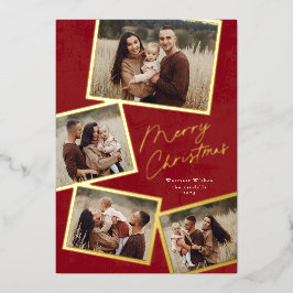 Eenvoudig 4 Foto Collage Script Prettig Kerstfeest Folie Feestdagenkaart