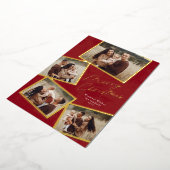 Eenvoudig 4 Foto Collage Script Prettig Kerstfeest Folie Feestdagenkaart (Gedraaid)