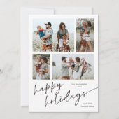 Eenvoudig 4 Foto Collage Script Prettige Feestdage Feestdagenkaart (Voorkant)