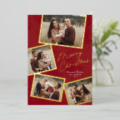 Eenvoudig 4 foto-collagescript Kerstmis Folie Feestdagenkaart (Staand Voorkant)