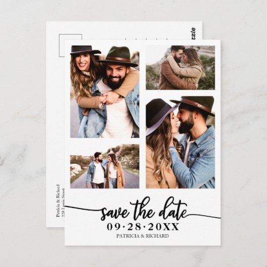 Eenvoudig 4 foto-inkuiling waarop de datum wordt o briefkaart (Voorkant / Achterkant)