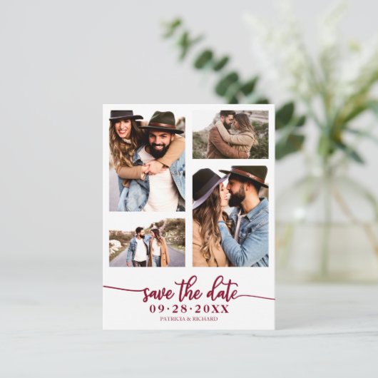 Eenvoudig 4 foto-inkuiling waarop de datum wordt o briefkaart (Staand voorkant)