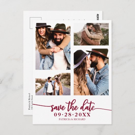 Eenvoudig 4 foto-inkuiling waarop de datum wordt o briefkaart (Voorkant / Achterkant)