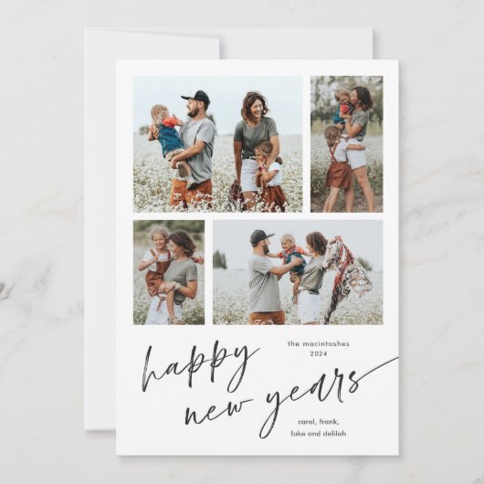 Eenvoudig 4 Fotocollage Script Happy New Years Feestdagenkaart (Voorkant)