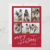 Eenvoudig 4 Fotocollage Script Vrolijk Kerstfeest Feestdagenkaart (Voorkant)