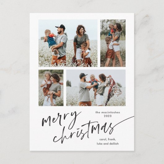 Eenvoudig 4 Fotocollage Script Vrolijk Kerstfeest Feestdagenkaart (Voorkant)