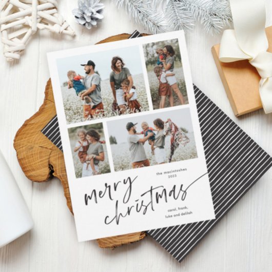 Eenvoudig 4 Fotocollage Script Vrolijk Kerstfeest Feestdagenkaart
