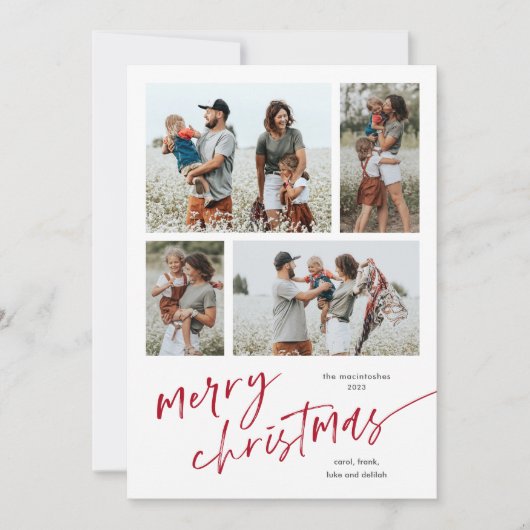 Eenvoudig 4 Fotocollage Script Vrolijk Kerstfeest Feestdagenkaart (Voorkant)